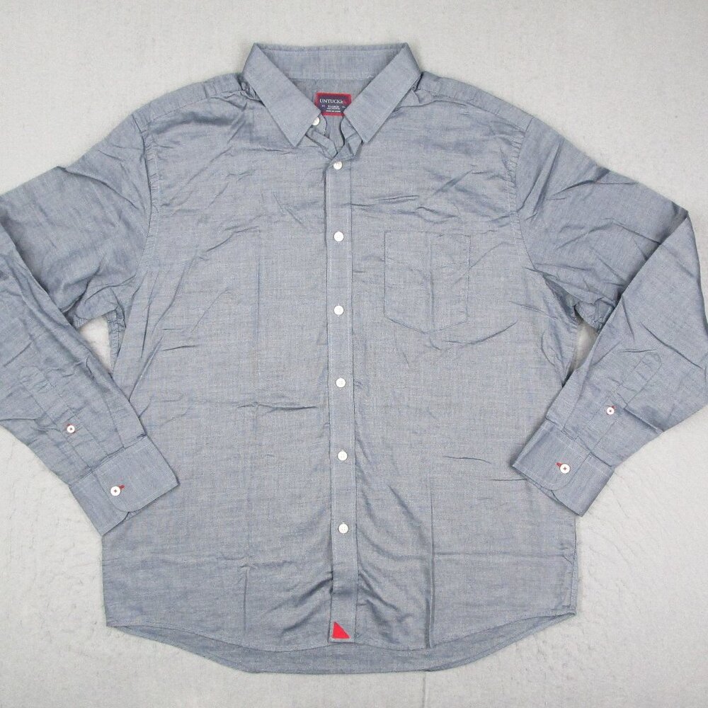 Untuckit Shirt Men XL Blue Chambray Pio Cesare Button Up Long Sleeve Work Casual